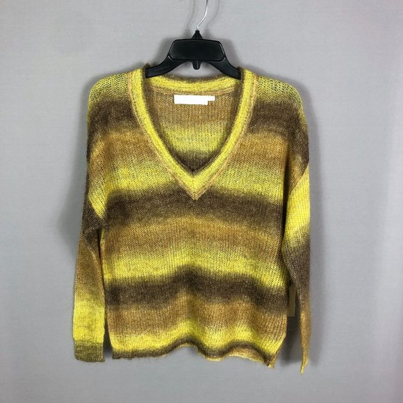 ASTR Brown Ombre Striped V Neck Wool Blend Oversized Sweater Sz Medium - Picture 2 of 8